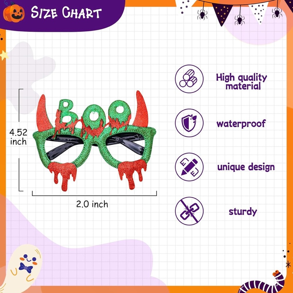 NWT 12Pcs Glittery‎ Halloween Party Glasses/Costume Props - Picture 3 of 5